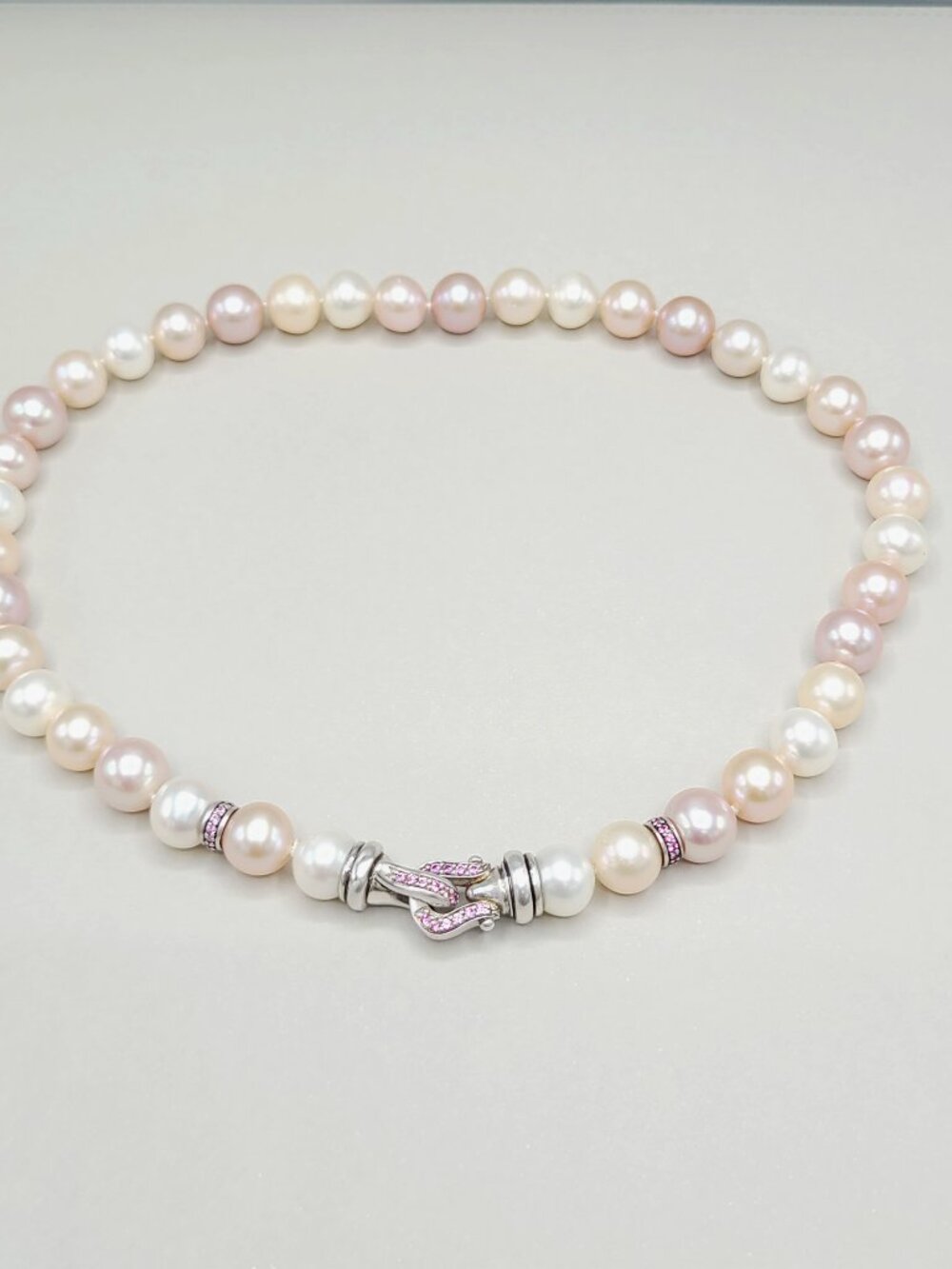 David Yurman Pearl Strand Buckle Necklace w/ Pink Sapphires - 16" - RARE - Picture 5 of 11